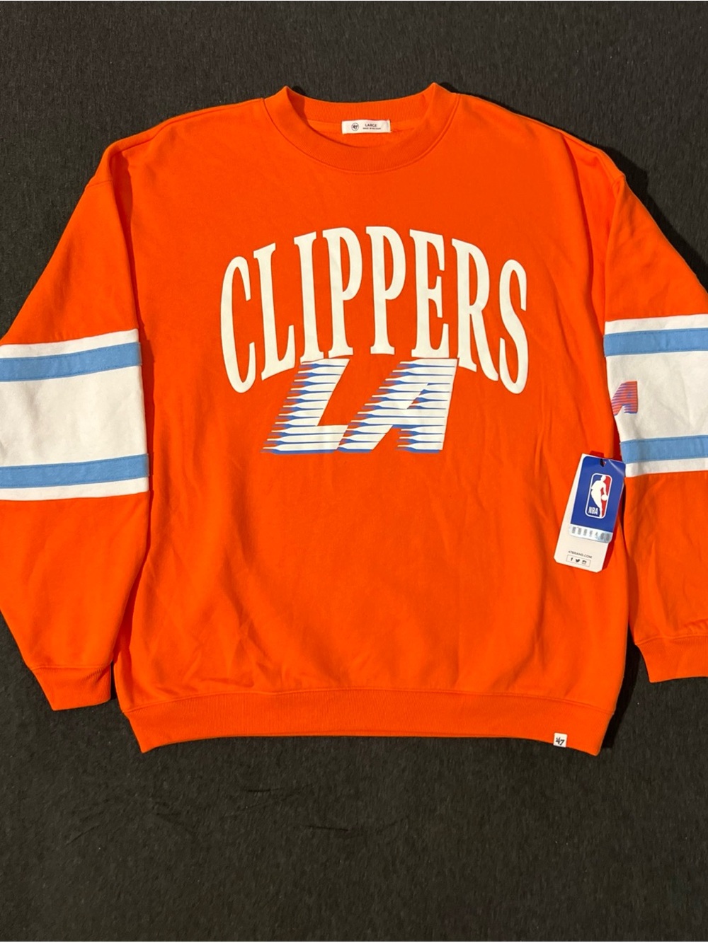 47 Brand Los Angeles Clippers Orange Crewneck Sweatshirt with Blue/White Accents